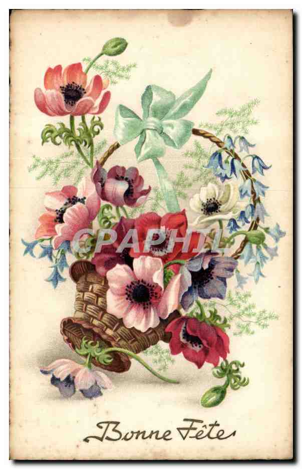 Fleurs - Flowers - Basket of colorful flowers - Bonne Fete - CPA 
