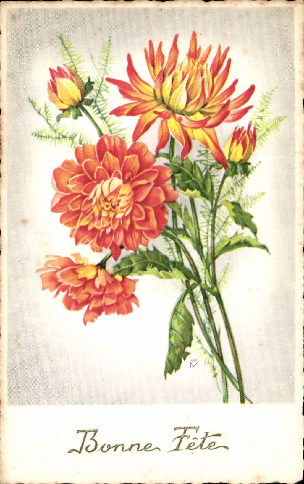 Fleurs - Flowers - pretty exotic flowers - Bonne Fete - CPA 