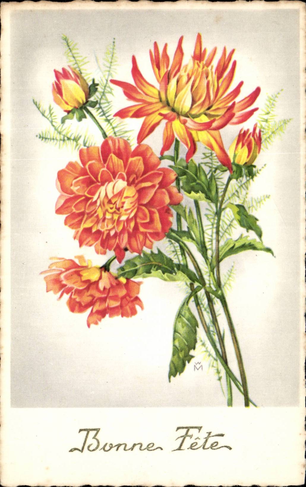 Fleurs - Flowers - pretty exotic flowers - Bonne Fete - CPA 