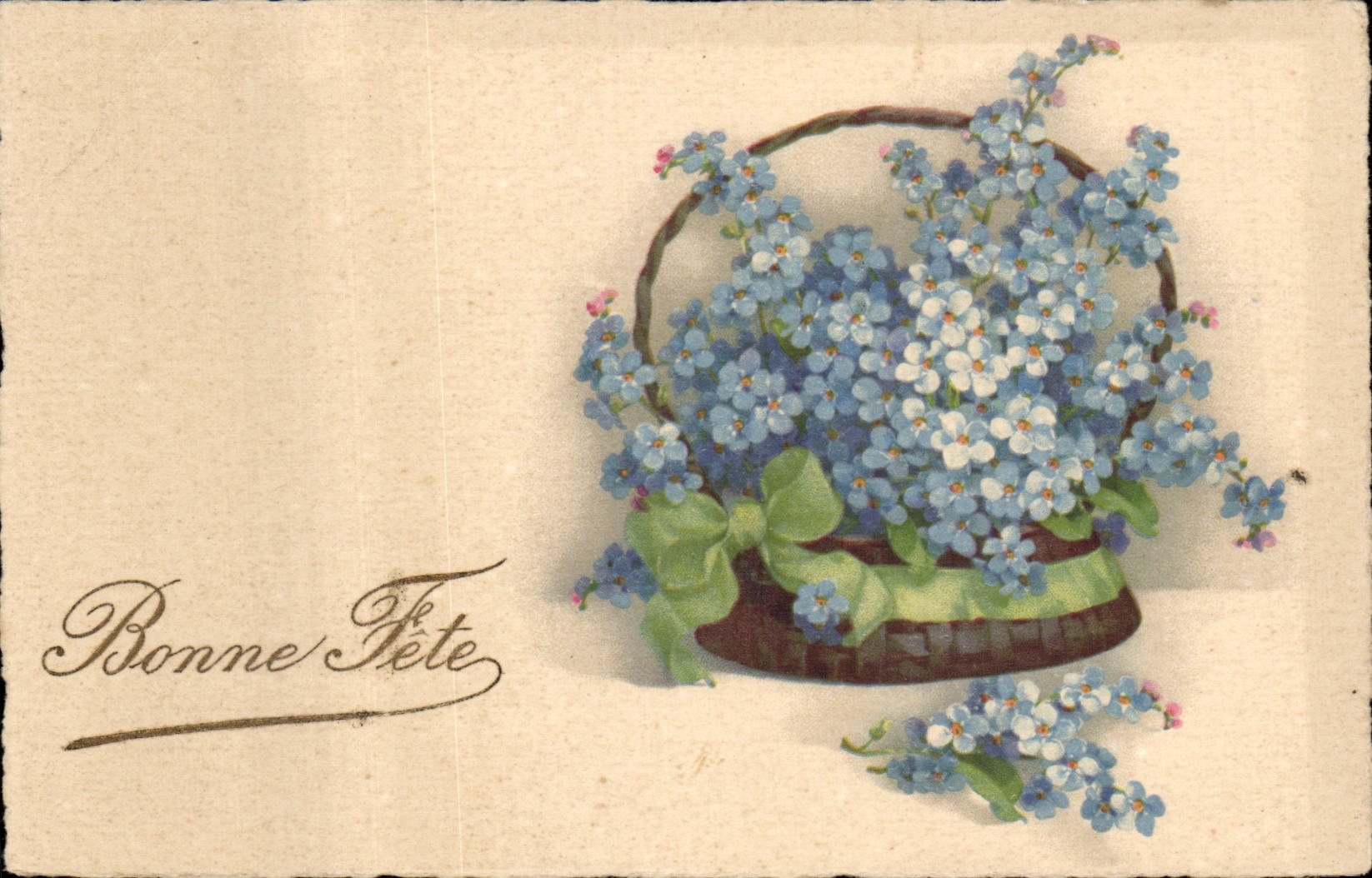 Fetes - Holiday- Bonne Fete - Happy Birthday - Little basket of purple flowers - CPA 