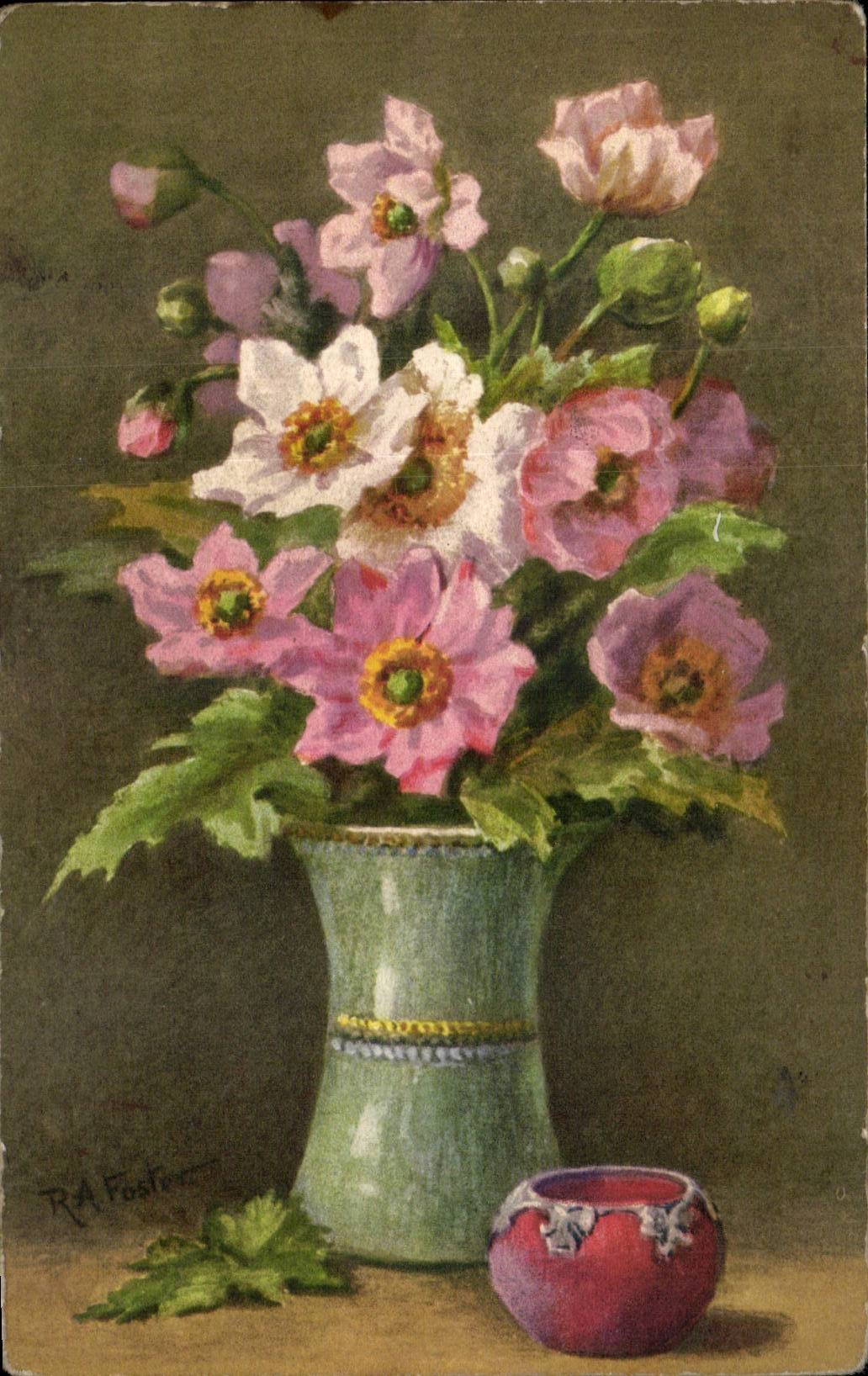 Fleurs - Flowers - Vase of Blooms - CPA 