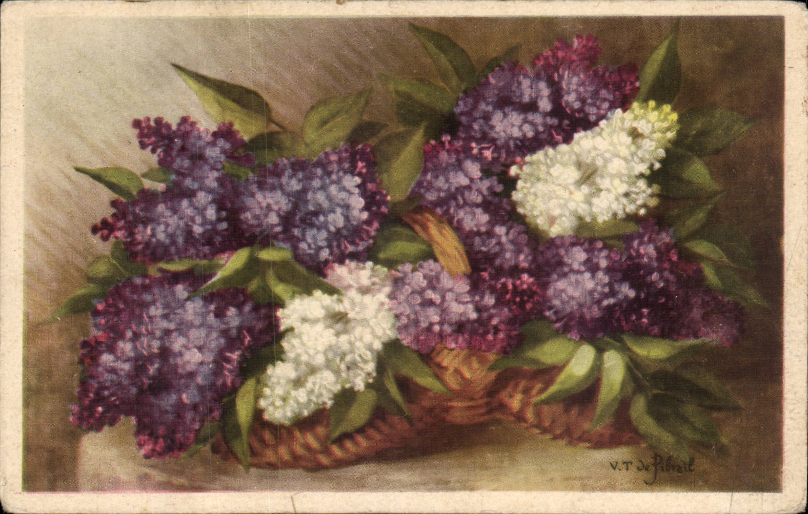 Fleurs - Flowers - Basket bursting with pretty flowers - CPA 
