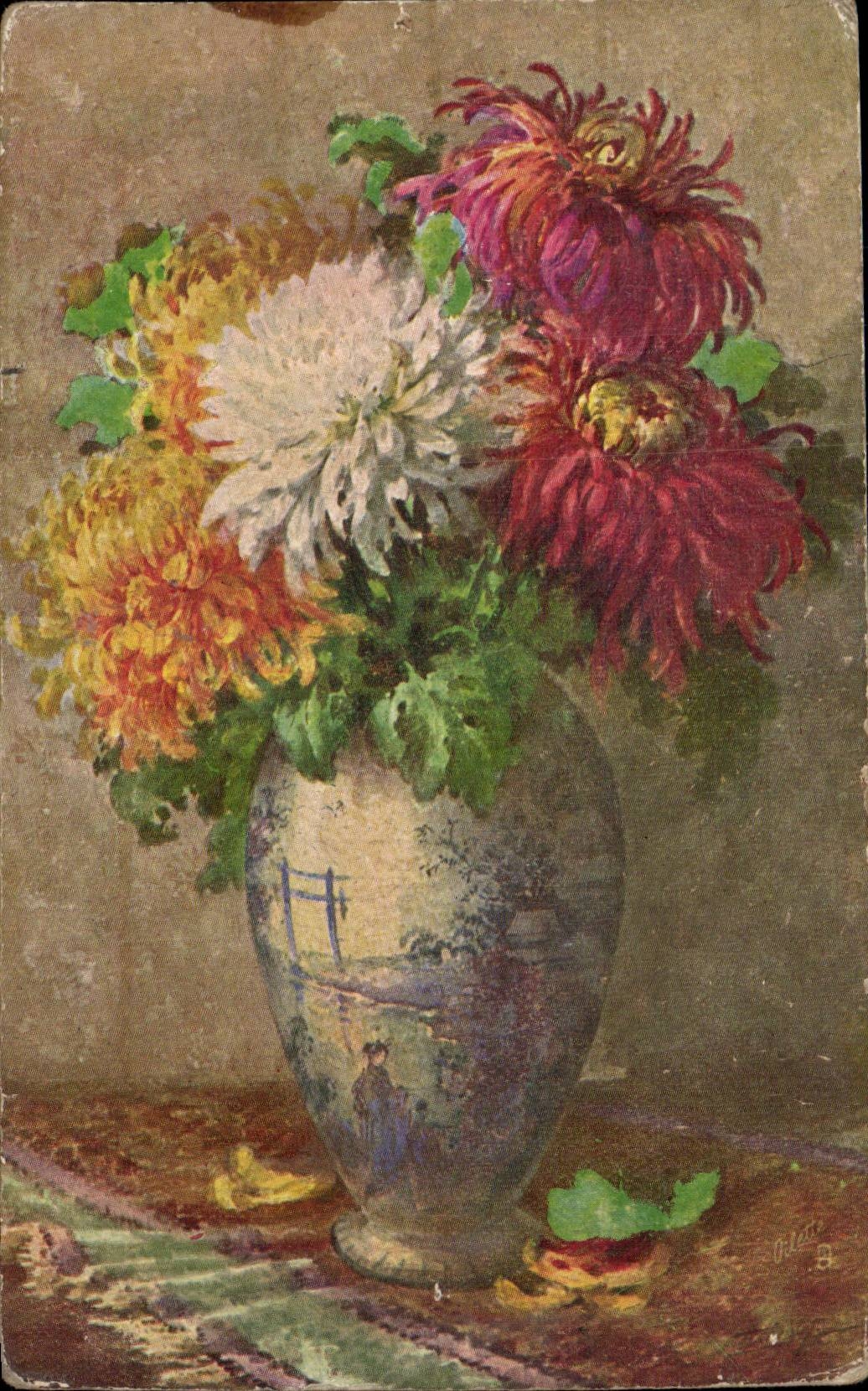 Fleurs - Flowers - Vase filled with colorful flowers - CPA 