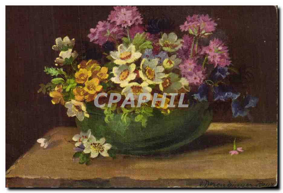 Fleurs - Flowers - Pottery bowl filled with Spring flowers - CPA 