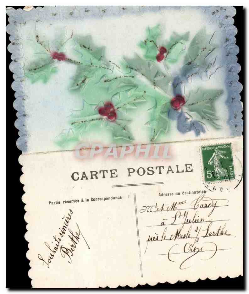Fleurs - Flowers - houx - holly - CPA 