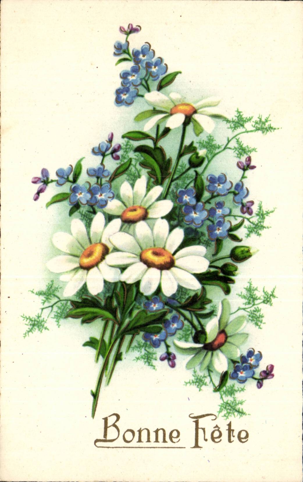 Fleurs - Flowers - Pretty bouquet with daisies - Bonne Fete - CPA 