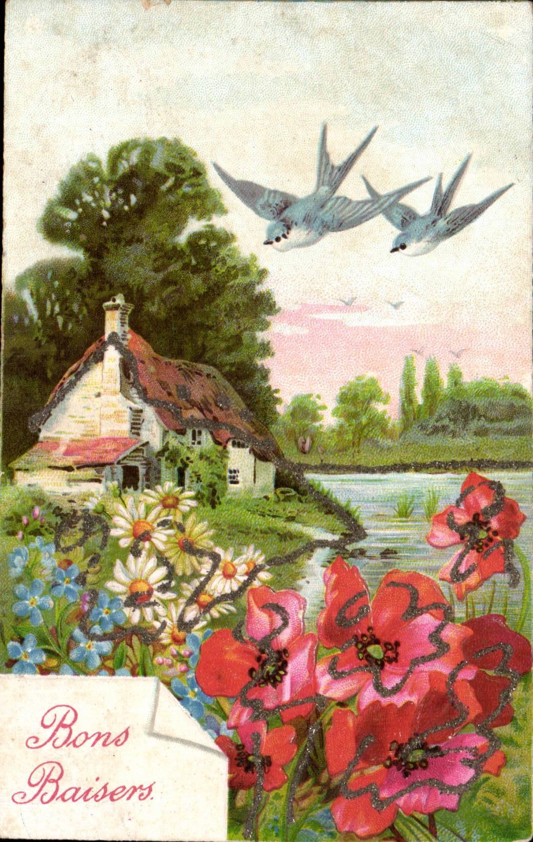 Animaux - Oiseaux - Birds - Pretty cottage - CPA Hirondelle