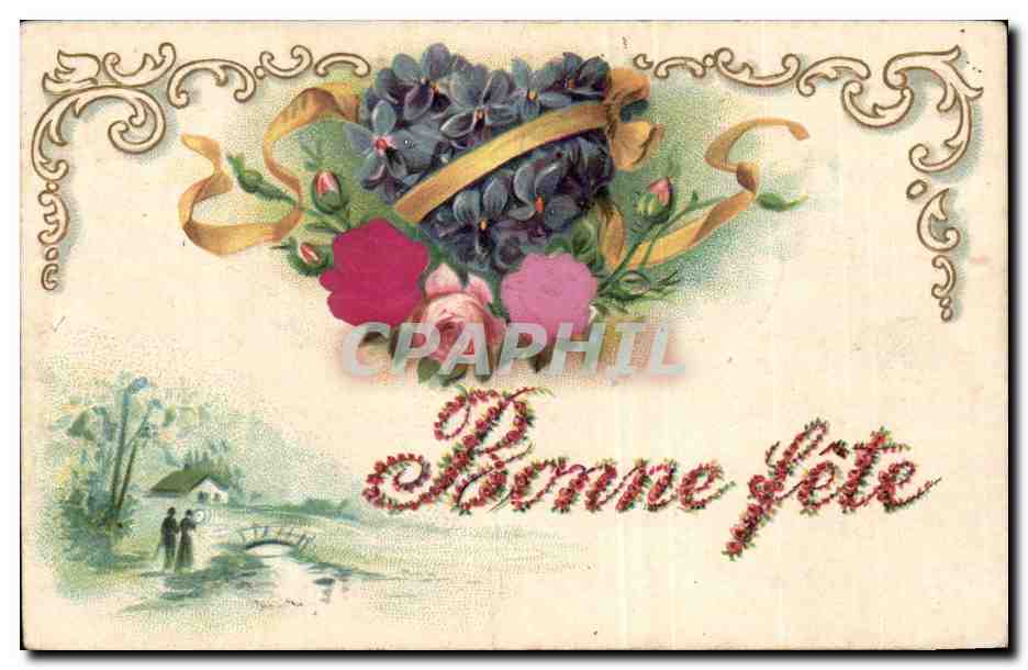 Fleurs - Flowers - flower bouquet - Bonne Fete - Victorian - CPA 