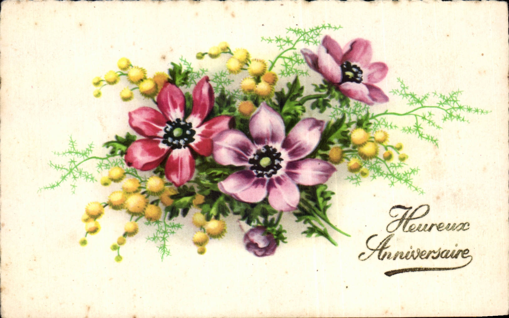 Fleurs - Flowers - flower bouquet - Heureuse Anniversaire - Victorian - CPA 