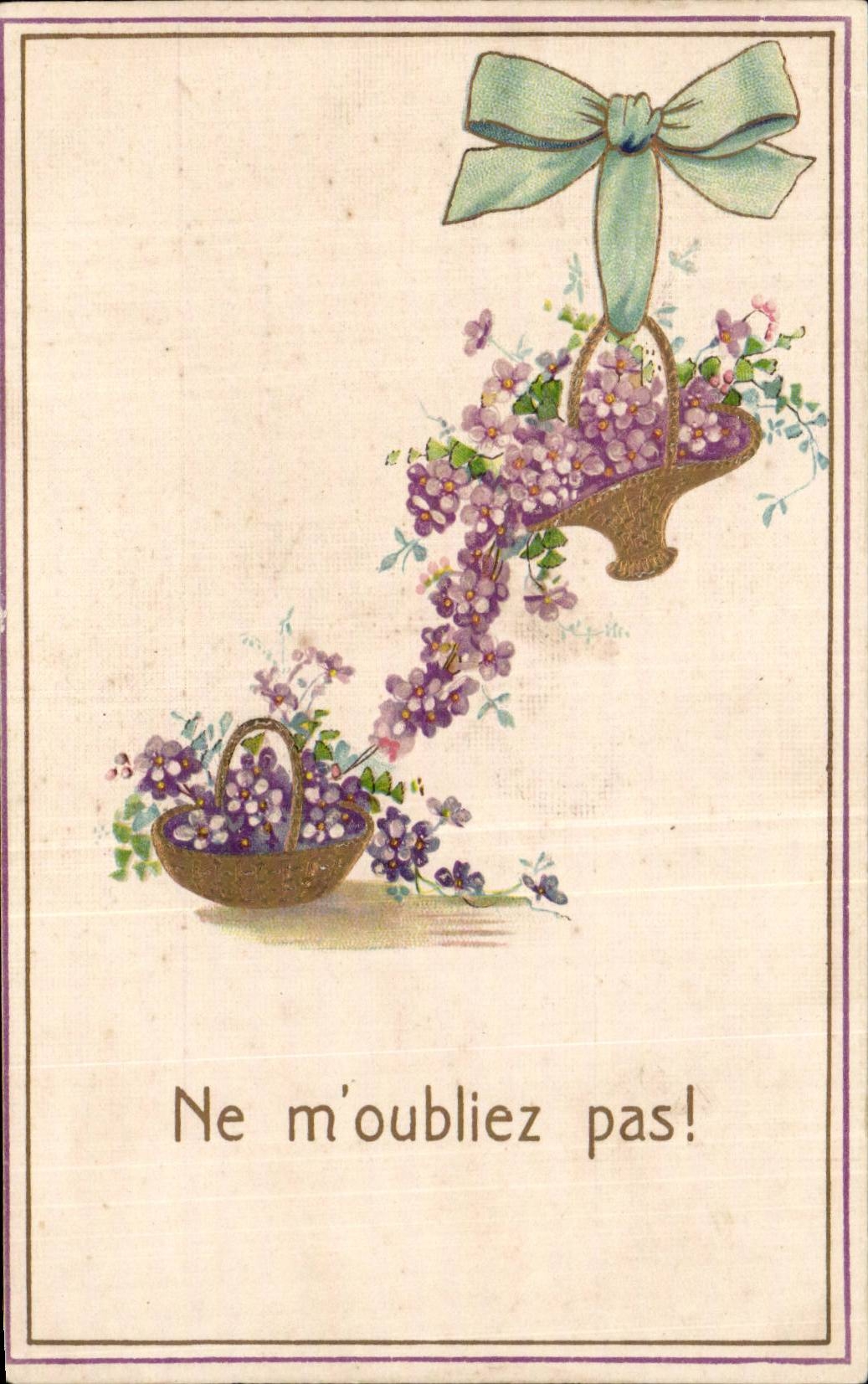 Fleurs - Flowers - baskets of flowers - Victorian - CPA 
