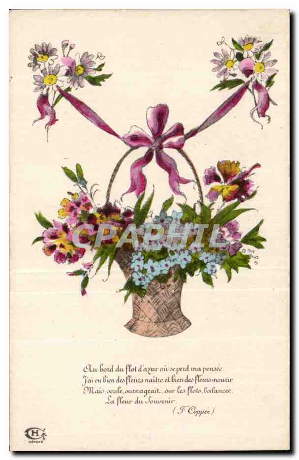 Fleurs - Flowers - Victorian - basket of flowers - CPA 