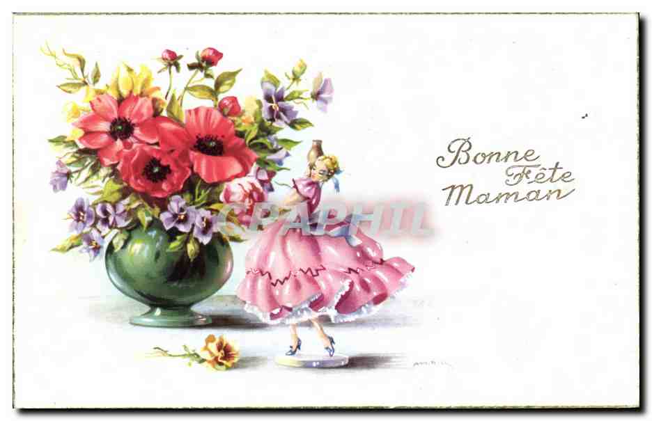 Fleur - Flowers - victorian - Bonne Fete Maman - dancer - CPA 