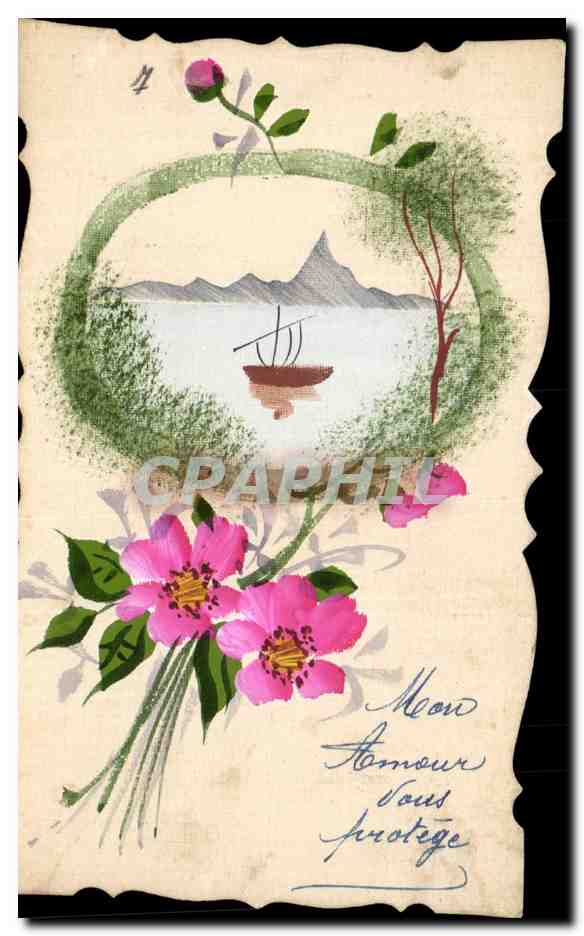 Fleur - Flowers - victorian - little boat - bateau - - CPA 