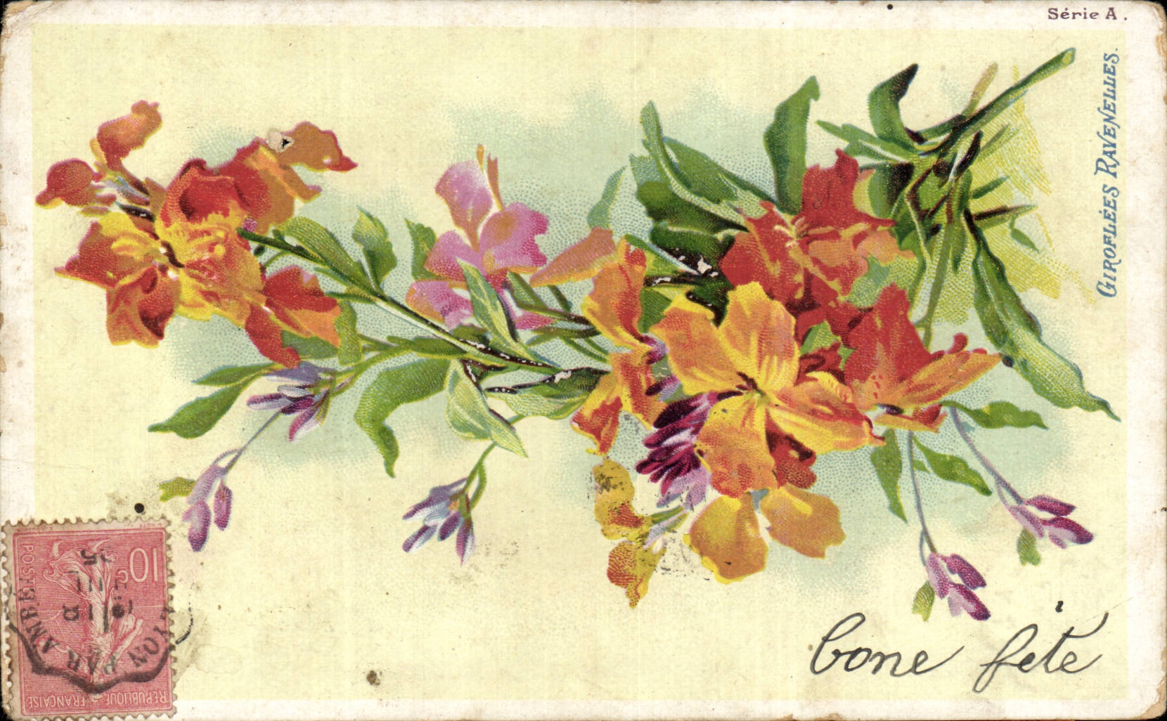 Fleurs - Flowers - Bonne Fete - pretty orange flowers - CPA 