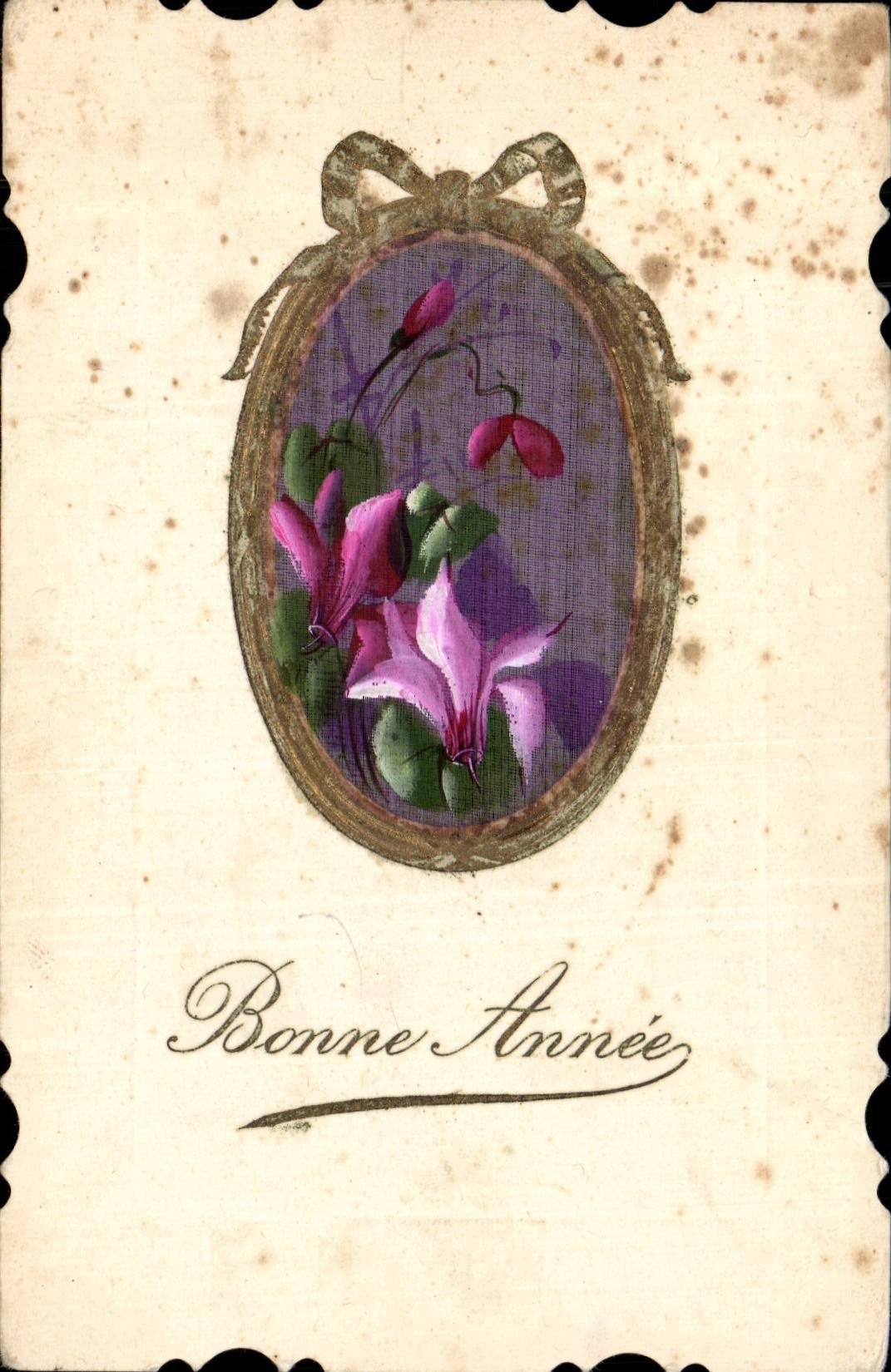 Fleurs - Flowers - purple flowers - victorian frame - CPA 