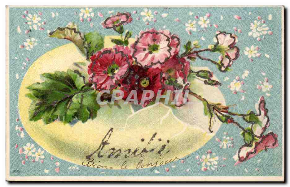 Fleurs - Flowers - amities - glitter lined flowers - CPA 