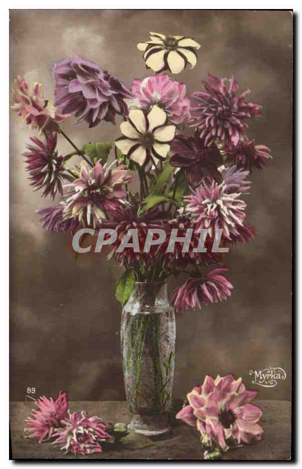 Fleurs - Flowers - exotic flowers in glass vase - CPA 