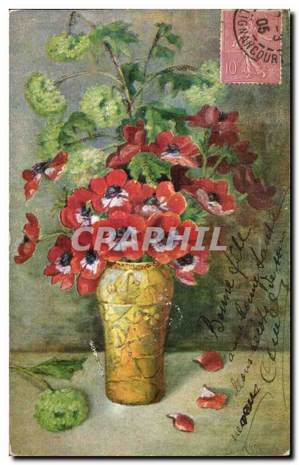 Fleurs - Flowers - pretty flower painting - CPA 