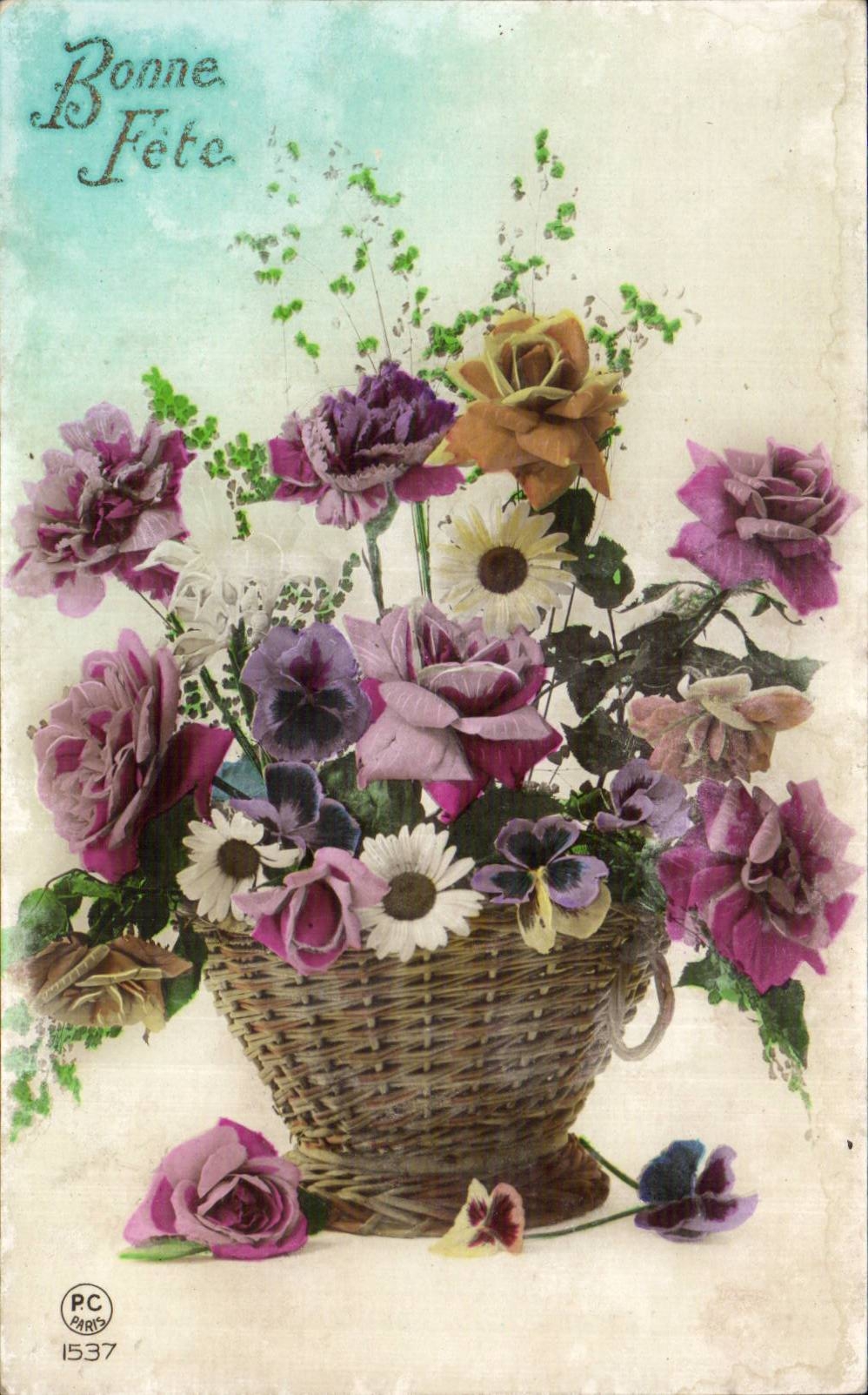 Fleurs - Flowers - Bonne Fete - pretty bouquet with daisies - CPA 