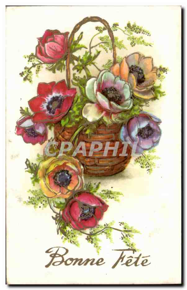 Fleurs - Flowers - Bonne Fete - cute basket of flowers - CPA 