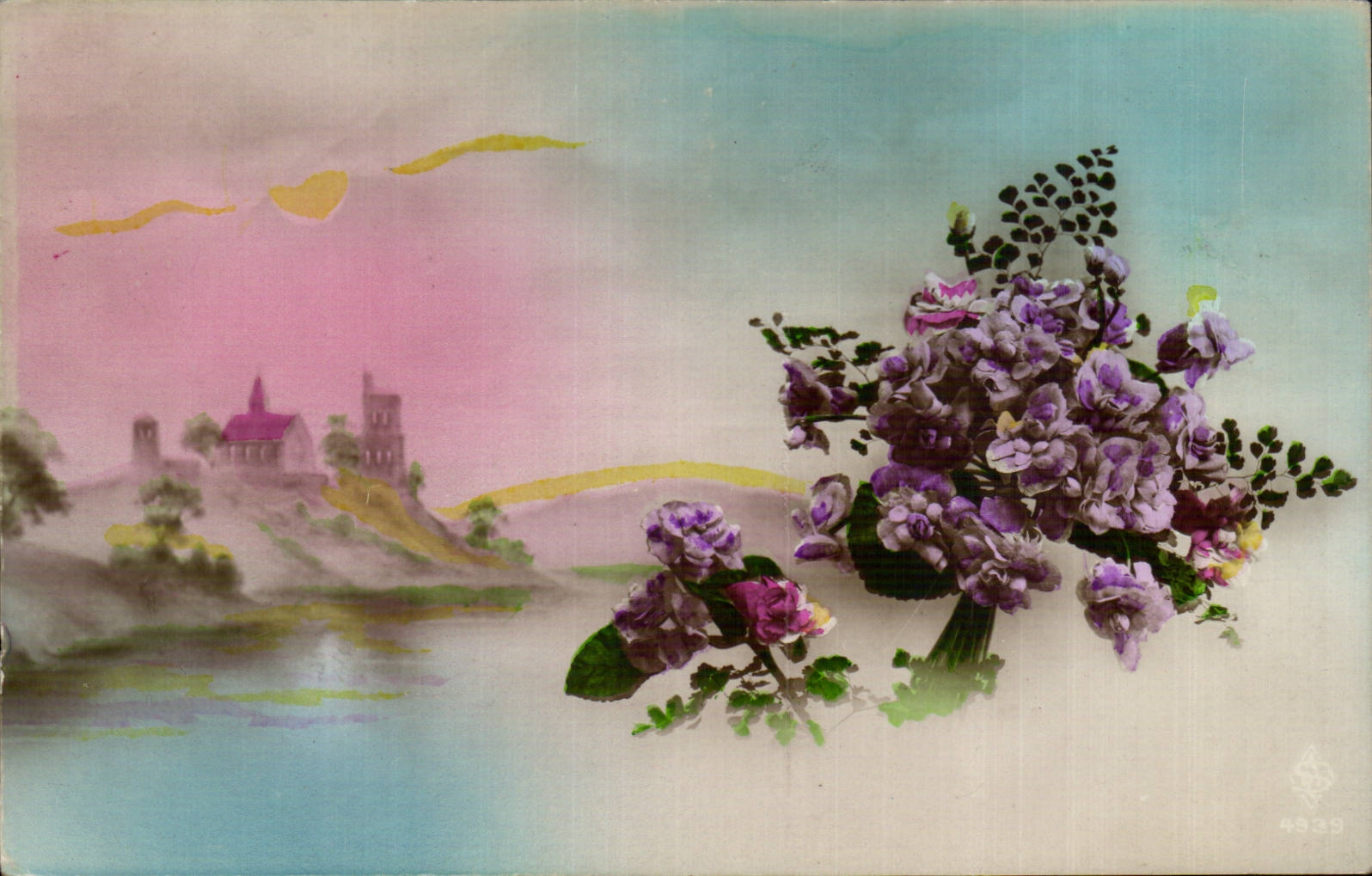 Fleurs - Flowers - flowers in the fog - eglise - CPA 