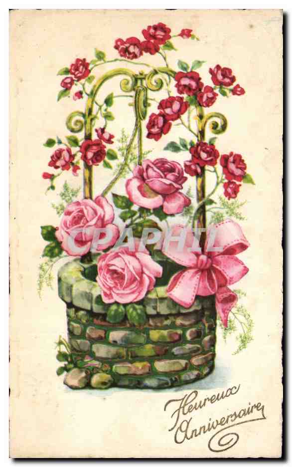 Fleurs - Flowers - victorian - basket of roses - CPA 