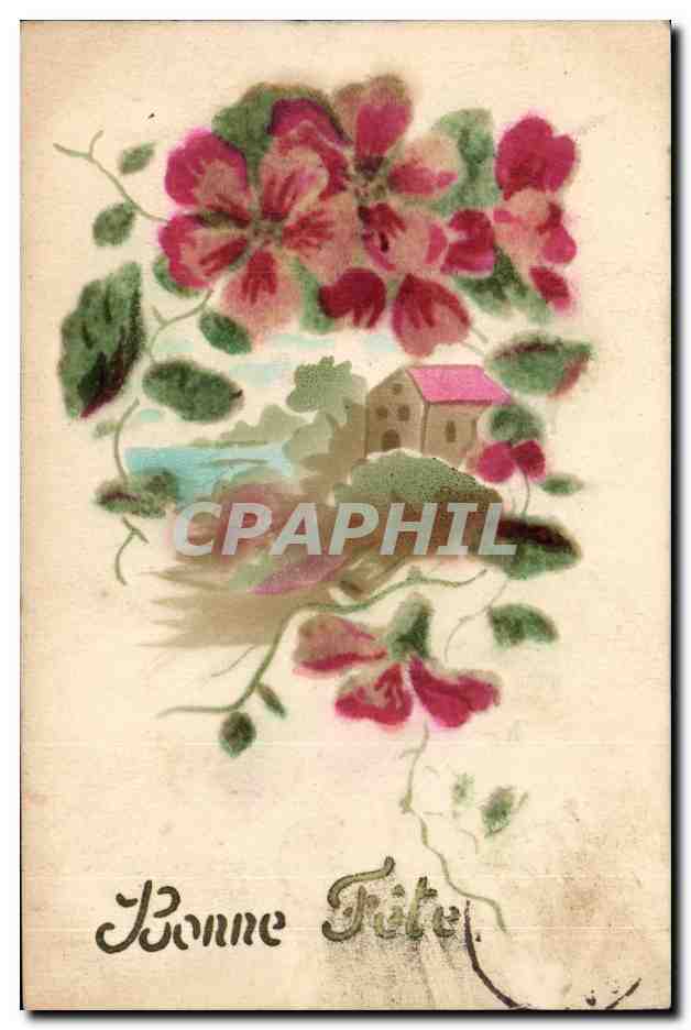 Fleurs - Flowers - dreamy flower and country scene - CPA 