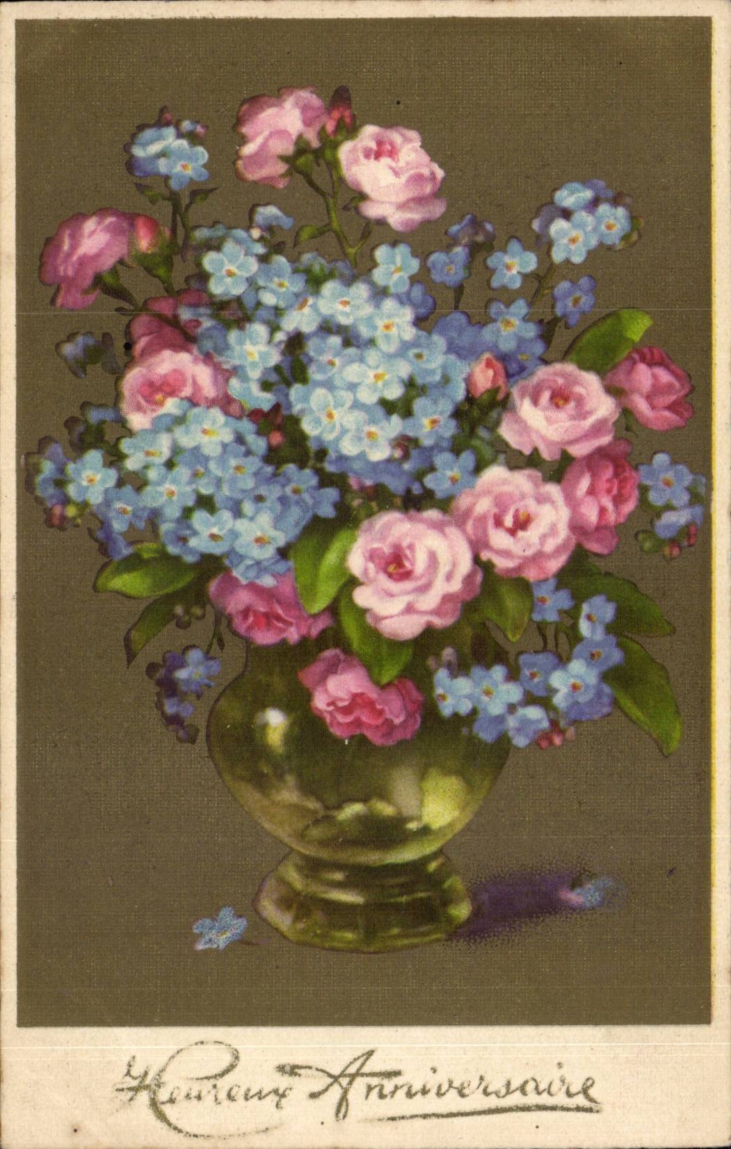Fleurs - Flowers - victorian vase - CPA 