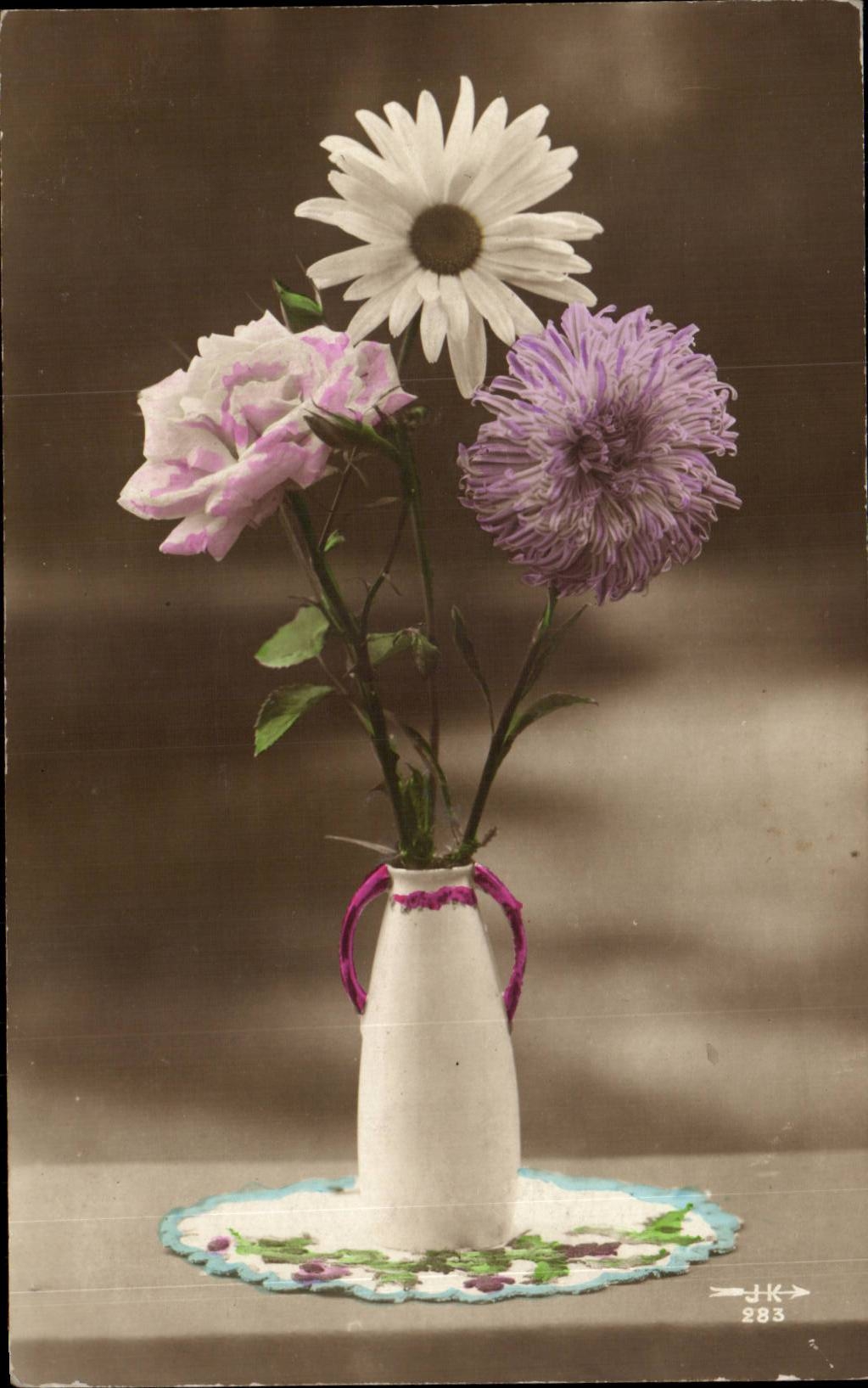 Fleurs - Flowers - victorian vase - CPA 