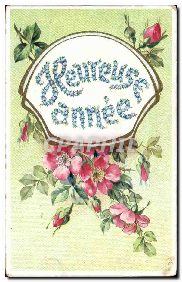 Fleurs - Flowers - victorian design - Heureuse Annee - CPA 