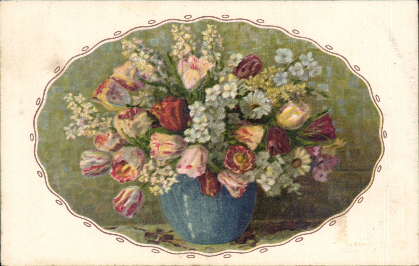 Fleurs - Flowers - flowers in blue vase - tulips - CPA 