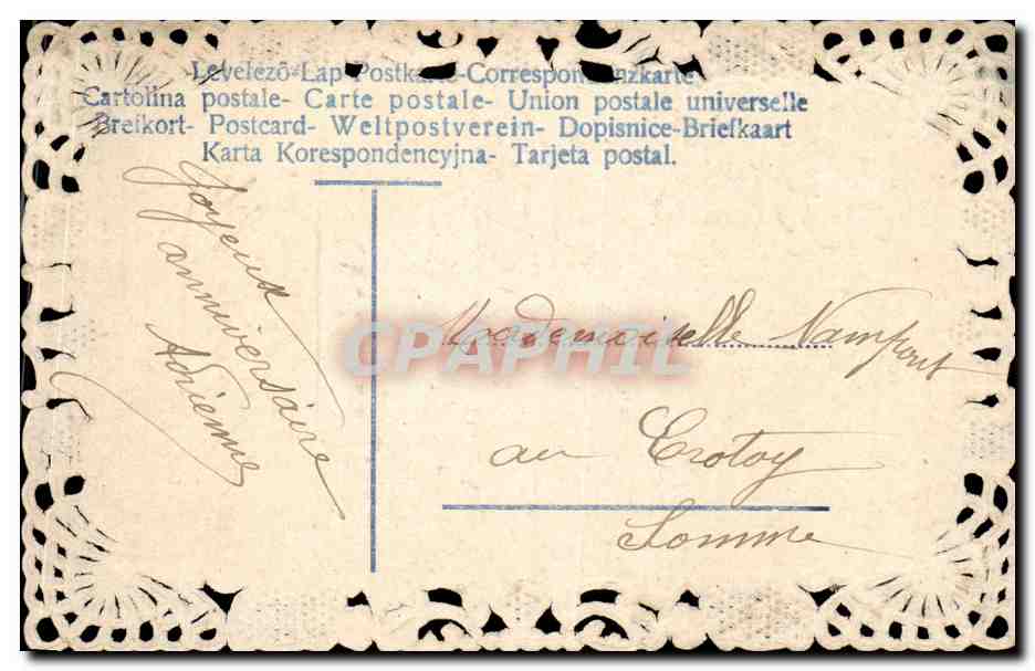 Fleurs - Flowers - flowers in a basket - victorian lace card - CPA  — Rückseite