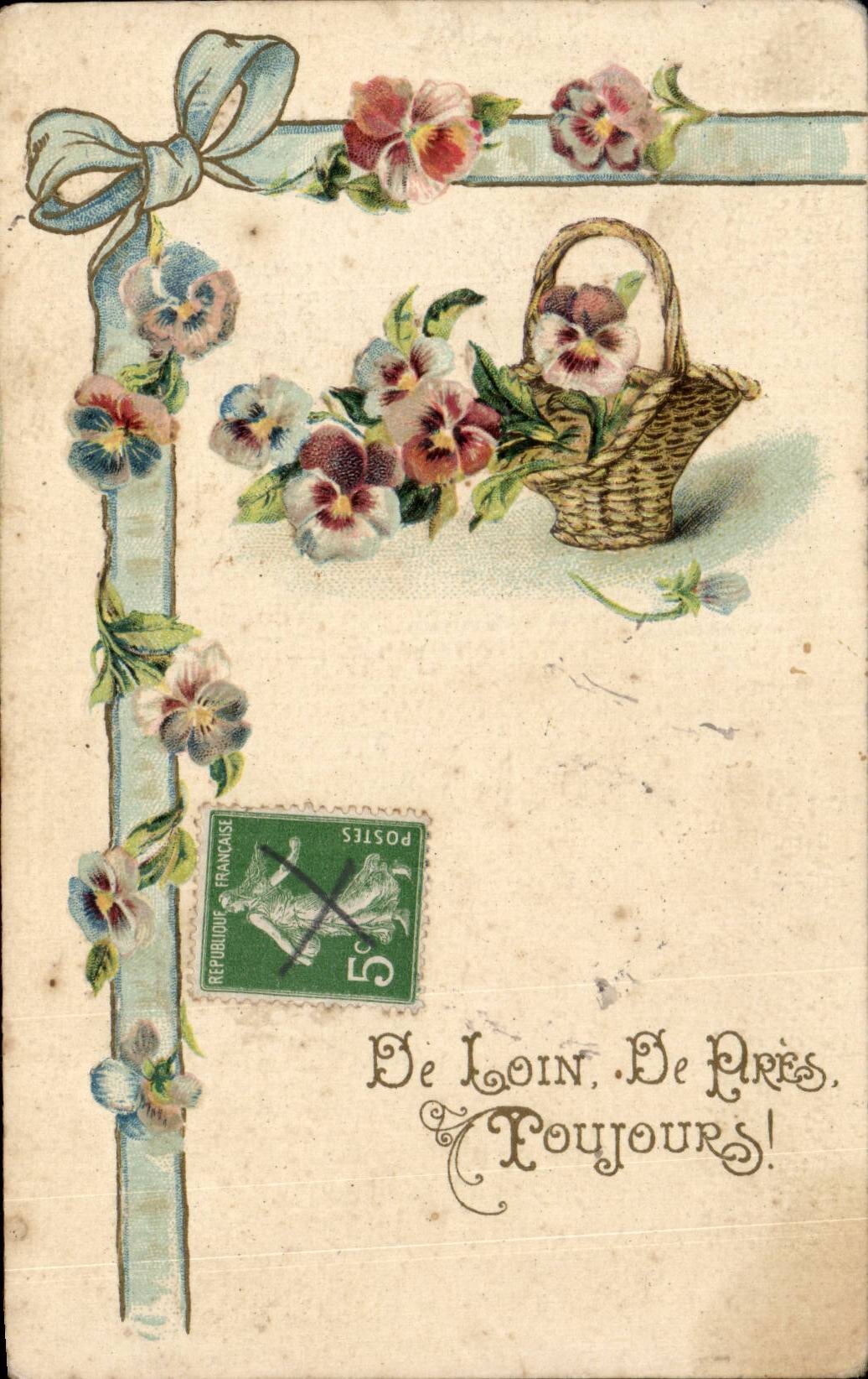 Fleurs - Flowers - flowers in a basket - victorian - pensee - pansy - CPA 
