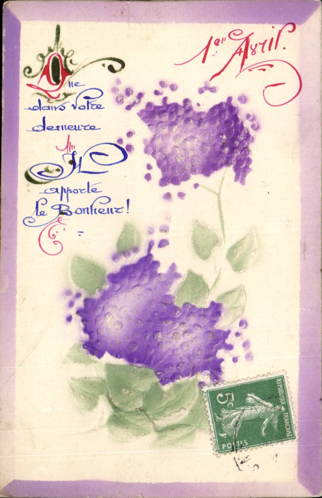 Fleurs - Flowers - Victorian font - Ier Avril - CPA 