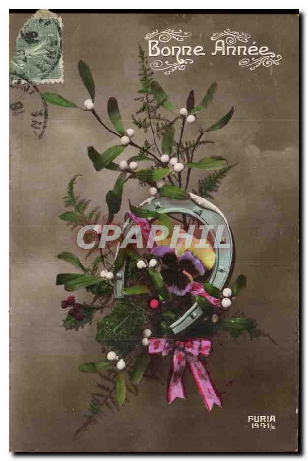 Fetes - Bonne Annee - houx - holly - CPA 
