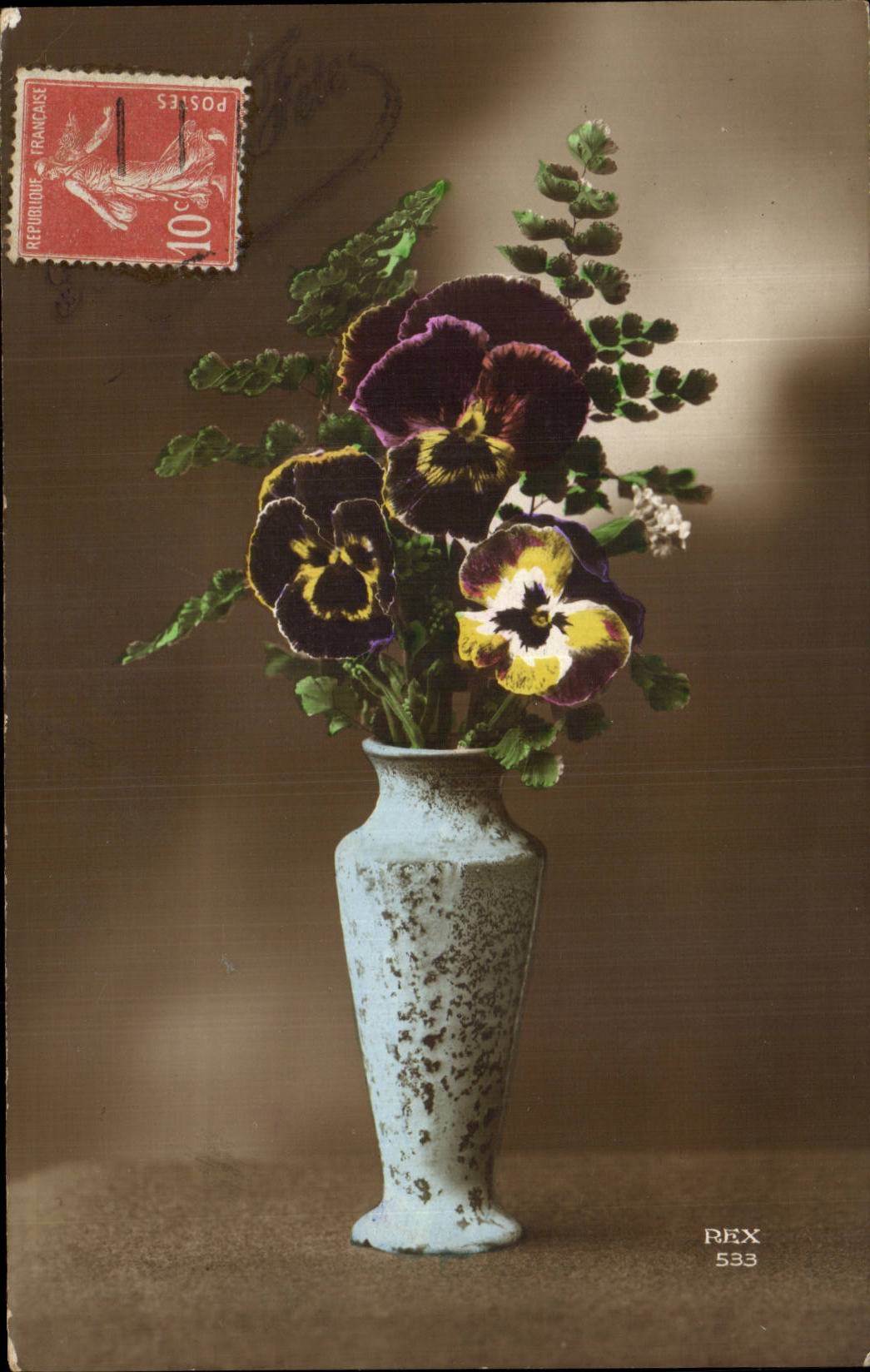 Fleurs - Flowers - Victorian Vase with Pansies - Pensee - CPA 