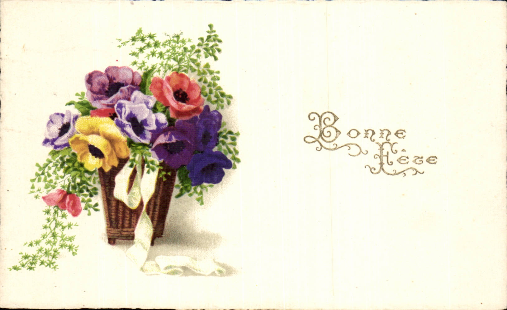 Fleurs - Flowers - Victorian Basket of Flowers - Bonne Annee - CPA 