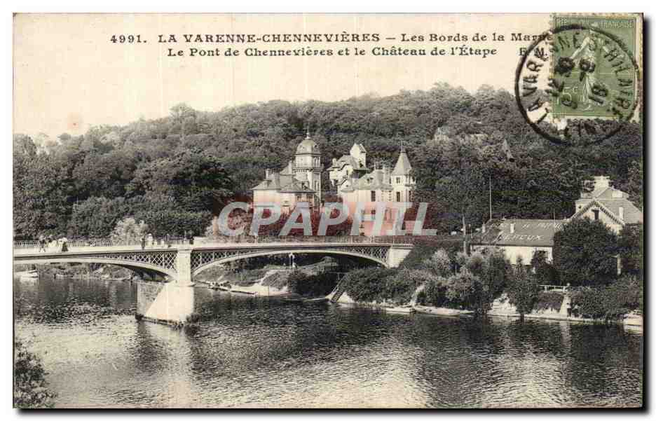 CPA La VArenne Chennevieres Les bords de Marne Le pont de Chennevieres et le chateau de l'etape