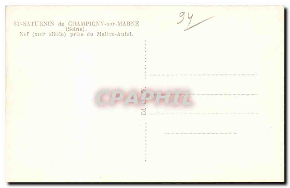 St Saturnin de Champigny sur Marne - Nef prise du Maitre Autel - - CPA  — Rückseite