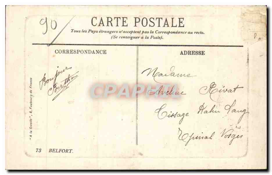 Belfort - Vue Generale sur la Savoureuse CPA  — Verso