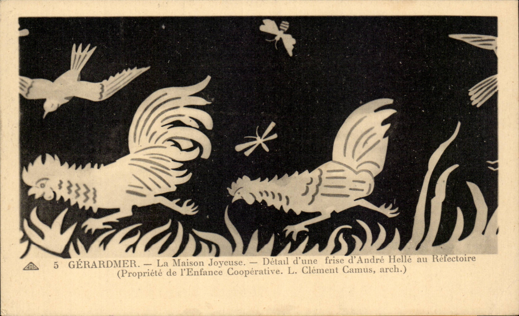 Gérardmer — La Maison Joyeuse — Détail d'une frise d'André Hellé au Réfectoire. Propriété de l'Enfance Coopérative. L. Clément Camus, arch.