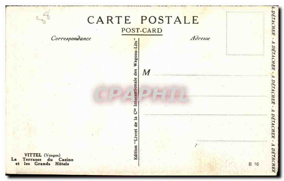 CPA Vittel La terrasse du casino et les grands hotels — Verso