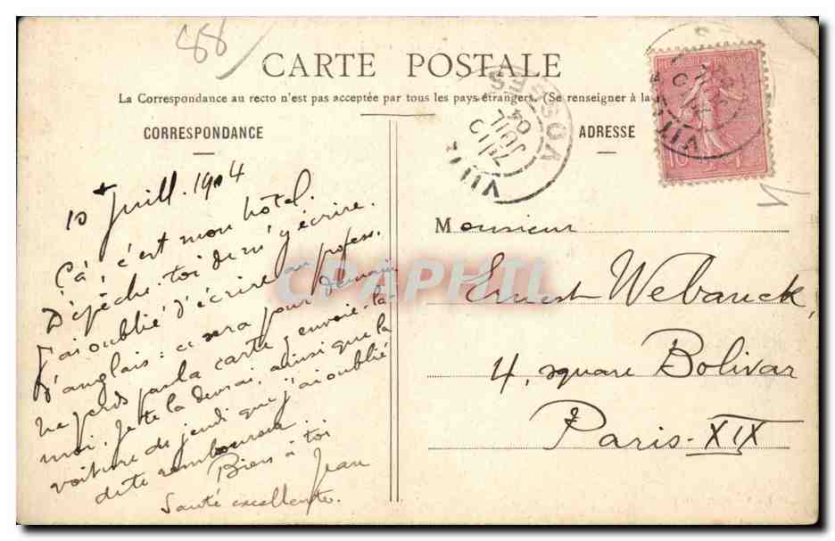 Vittel - Terminus Hotel - CPA  — Rückseite