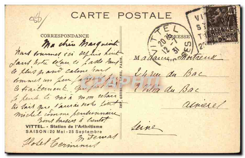 Vittel - Avenue Ambroise Bouloumie - CPA  — Rückseite