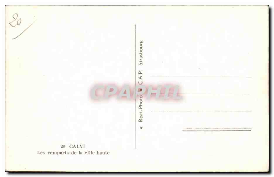 Calvi — Les remparts de la ville haute — Real-Photo Strasbourg — Verso