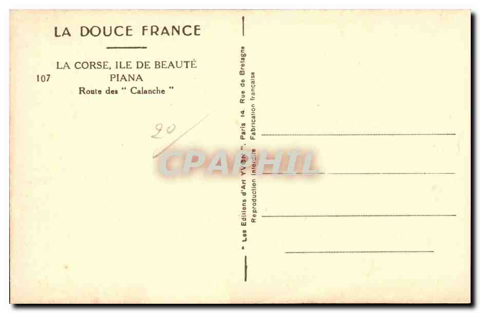 Piana — Route des "Calanche" — Les Éditions d'Art YV 30, Paris — Reverso