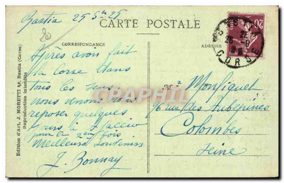 Bastia — Vue générale — J. Moretti, n° 3500 — Rückseite