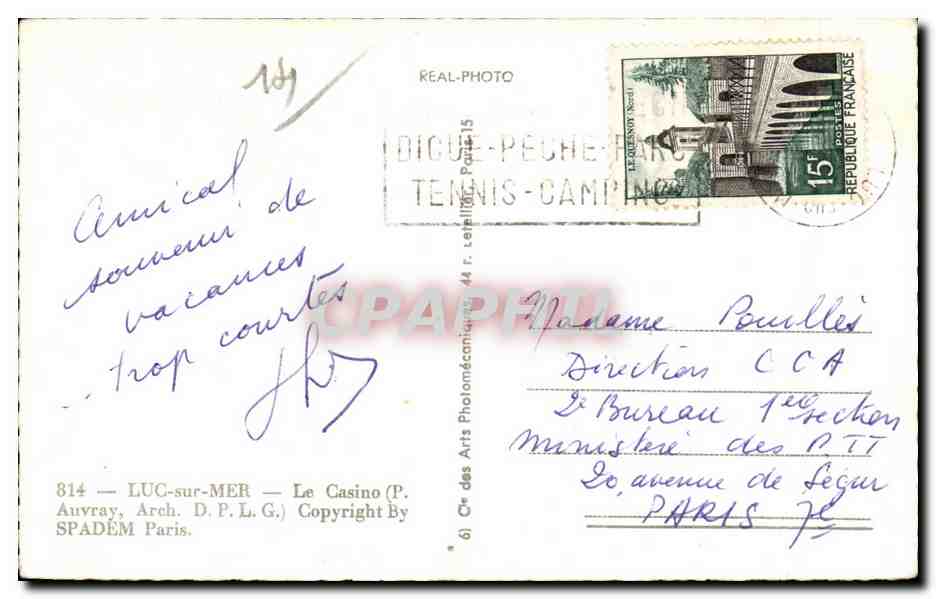 CPSM Luc sur Mer Le casino  — Verso