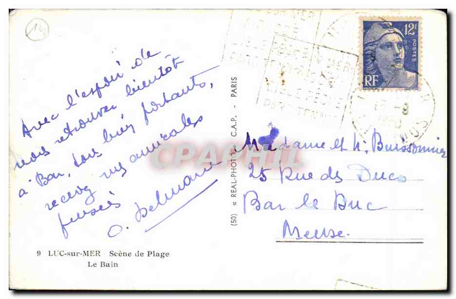 Luc-sur-Mer — Scène de Plage — Le Bain — éditeur REAL-PHOT C.A.P. n°9 — Rückseite