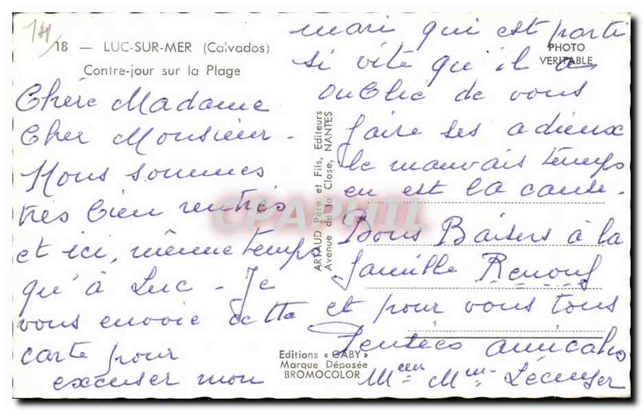 CPA Luc sur Mer Contre jour sur la plage — Verso
